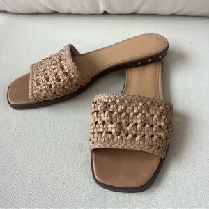 MARC FISHER Woven Tan JEREMY Spike Sandals Slides Shoes 8